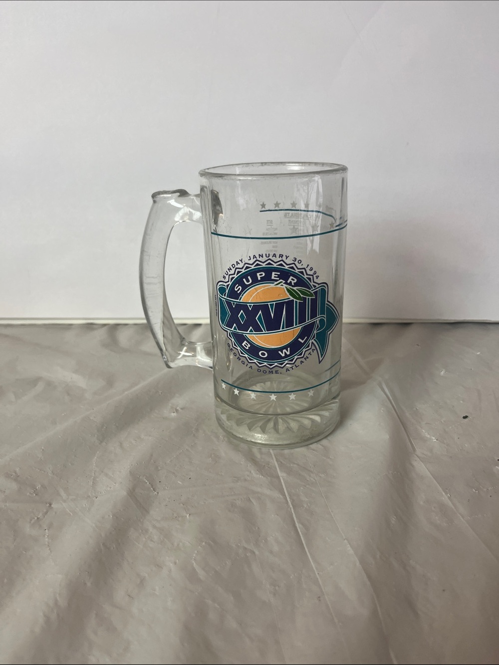 NFL Super Bowl XXVII Glass Beer Stein - Blue and Yellow Logo